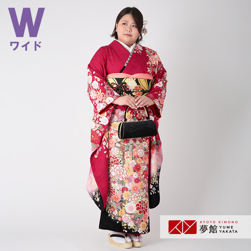 振袖 レンタル 成人式 結婚式 赤 桜菊花に御所車(絹)(w)12月〜1月利用
