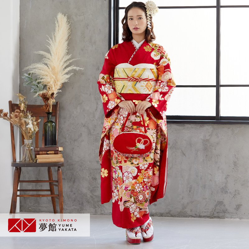振袖 レンタル 成人式 結婚式 赤 雲取牡丹に貝桶(絹)12月〜1月利用