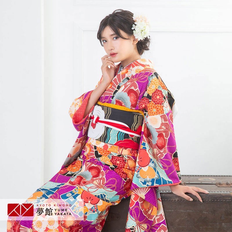 振袖レンタル 九重 紫 花扇 成人式 結婚式 対応身長154〜165cm 2〜11月