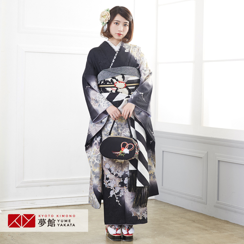 未仕立て 振袖 22点セット「Precious 紺x白 翔鶴に菊」仮絵羽
