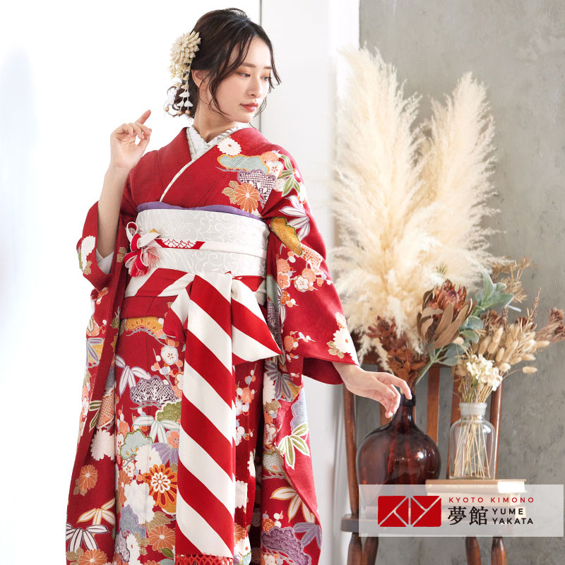 506y2〇袋帯 丸文 牡丹 菊 梅 竹 蝶々 振袖 礼装〇美品 成人式