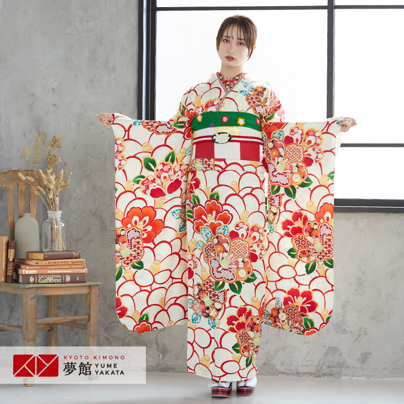 振袖 レンタル 成人式 結婚式 白 椿尽し(絹)12月〜1月利用 対応身長154