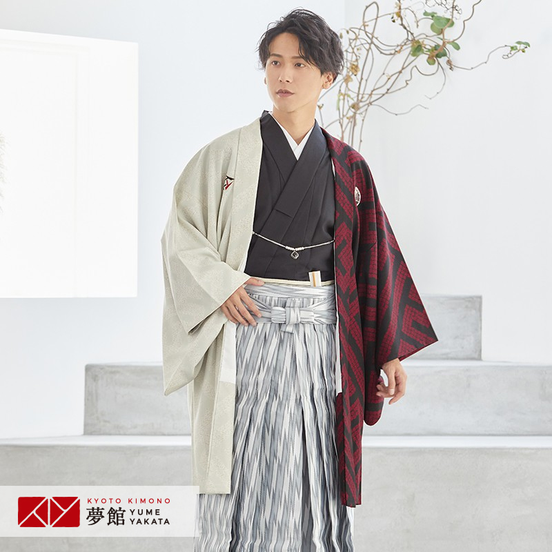 紋付袴 男 レンタル 結婚式 式典 ジャパンスタイル 白×赤 網代×柄袴 