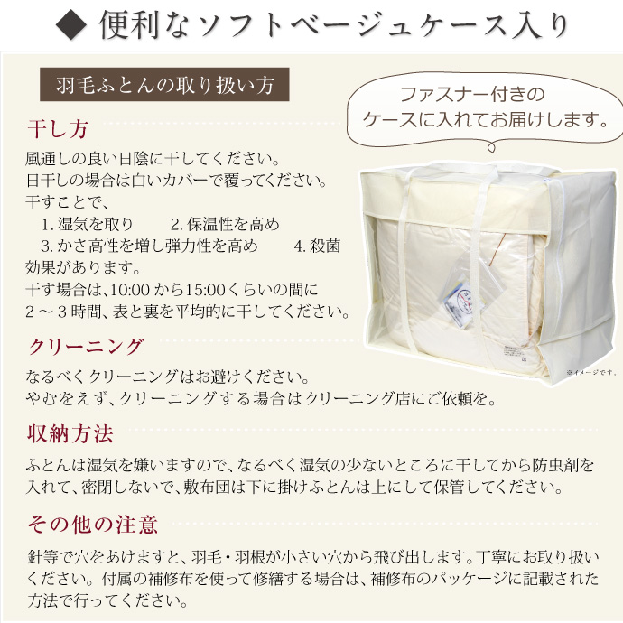 羽毛布団 2枚合せ シングル 約150×210cm ホワイトダックダウン85