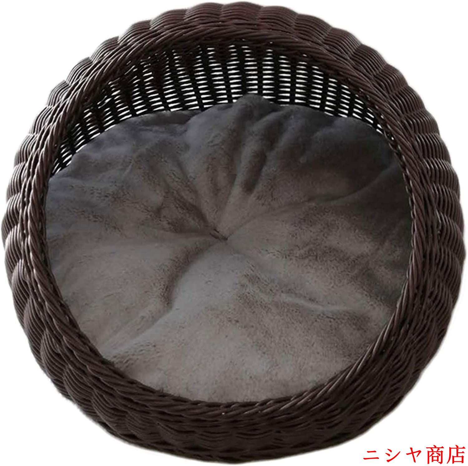 猫用 ドーム ラタン ベッド Lサイズ かご 室内 ネコ ベージュ ドーム型 ペットベッド おしゃれ キャットハウス 籐 バスケット 快適_1