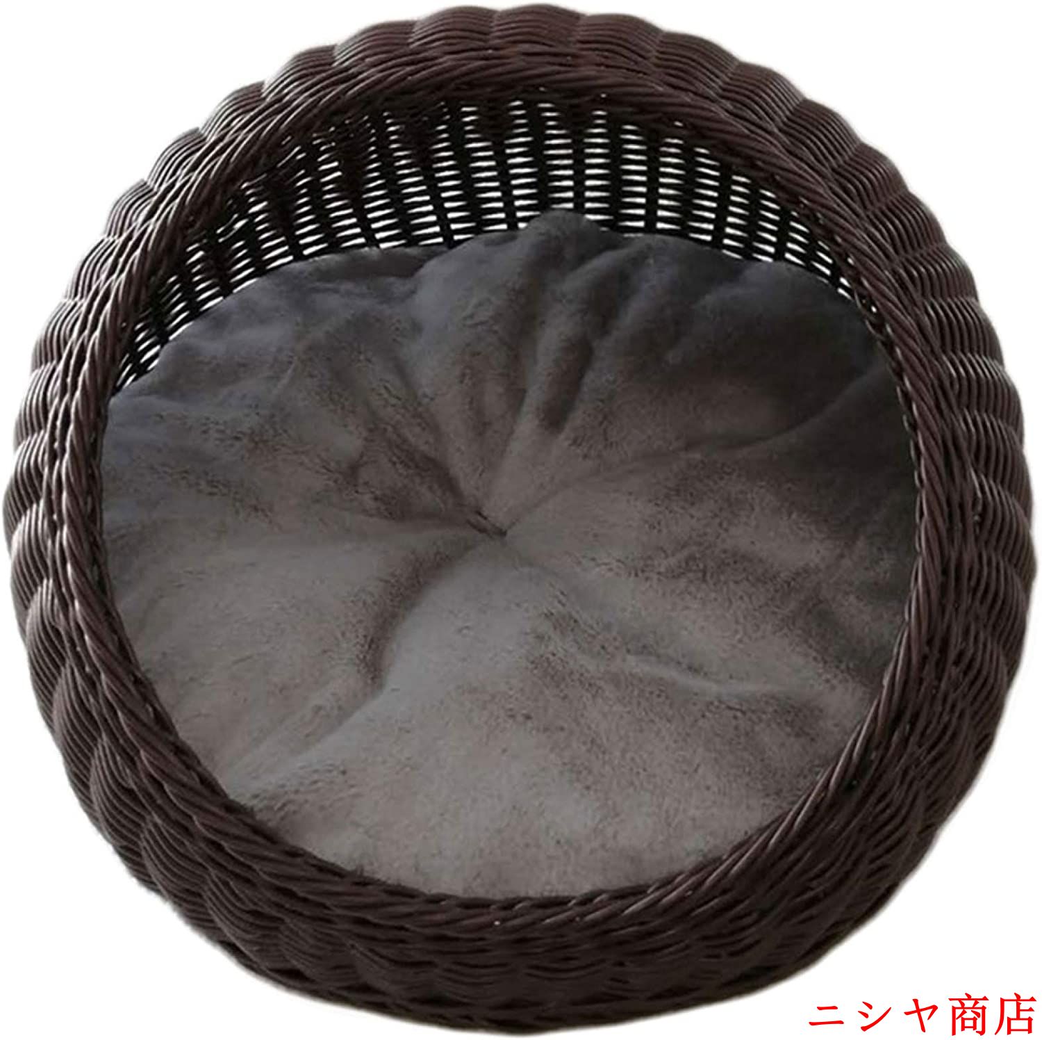 猫用 ドーム ラタン ベッド Lサイズ かご 室内 ネコ ベージュ ドーム型 ペットベッド おしゃれ キャットハウス 籐 バスケット 快適_2