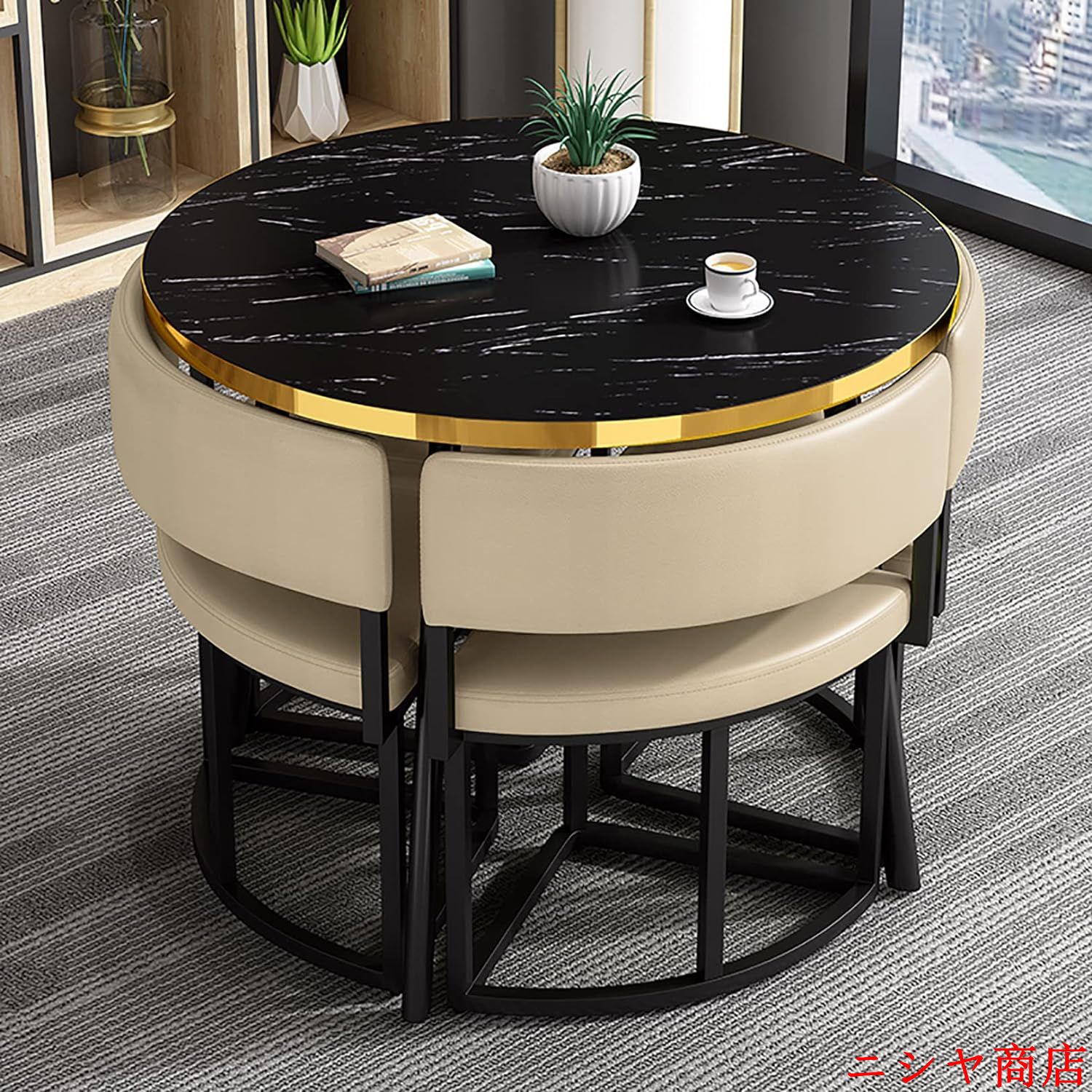 丸テーブルセット 4人用 ダイニングセット 食卓セット モダン デザイン テーブル 椅子 カフェテーブル キッチン ホーム カフェ 什器 家具の画像