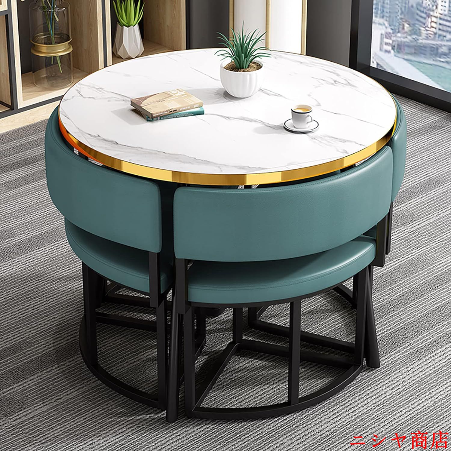丸テーブルセット4人用 ダイニングセット 食卓セット ダイニングルームとキッチン用 モダンデザインテーブルと椅子セットホームキッチン 4人掛けカフェテーブルの画像
