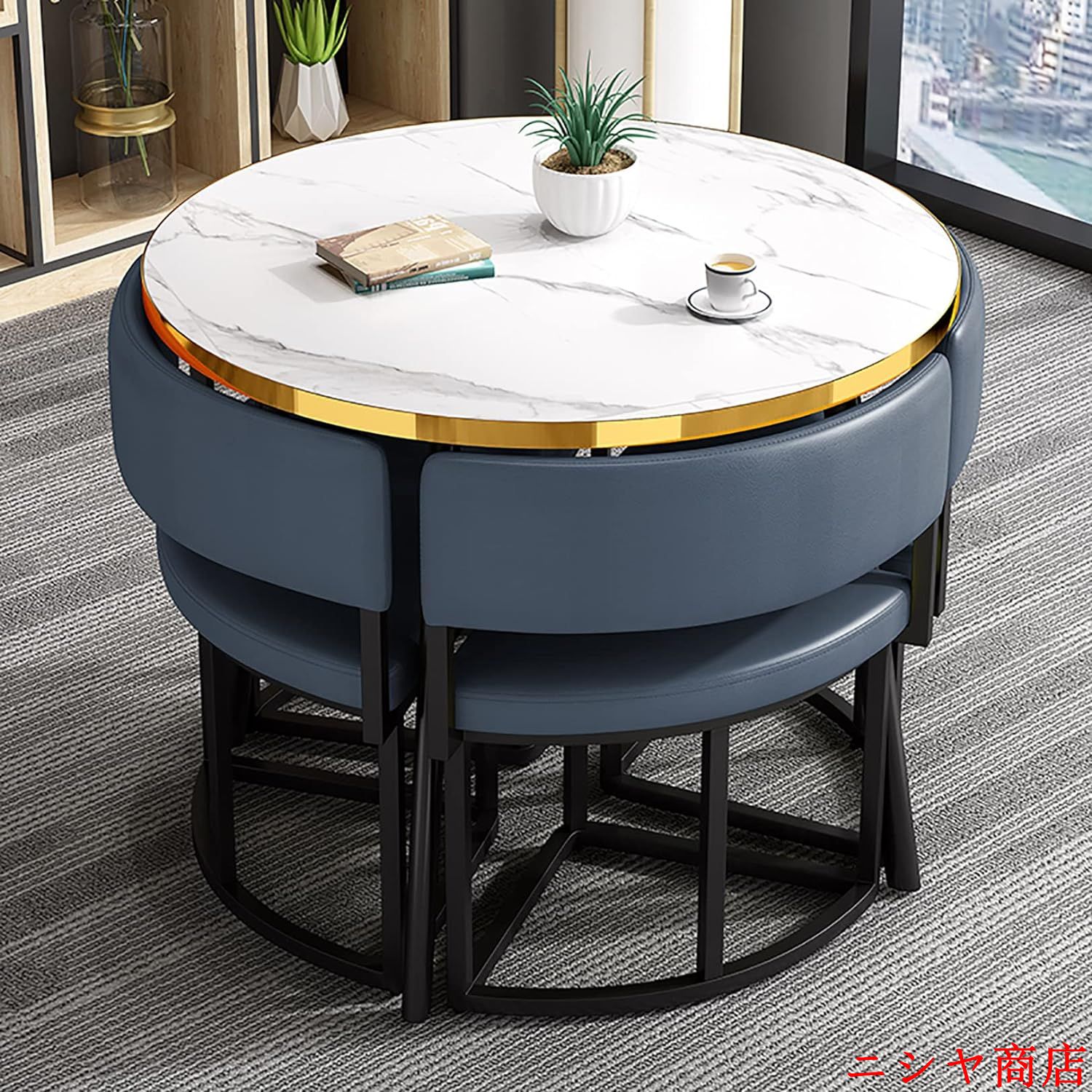 丸テーブルセット4人用 ダイニングセット 食卓セット ダイニングルームとキッチン用 モダンデザインテーブルと椅子セットホームキッチン 4人掛けカフェテーブルの画像