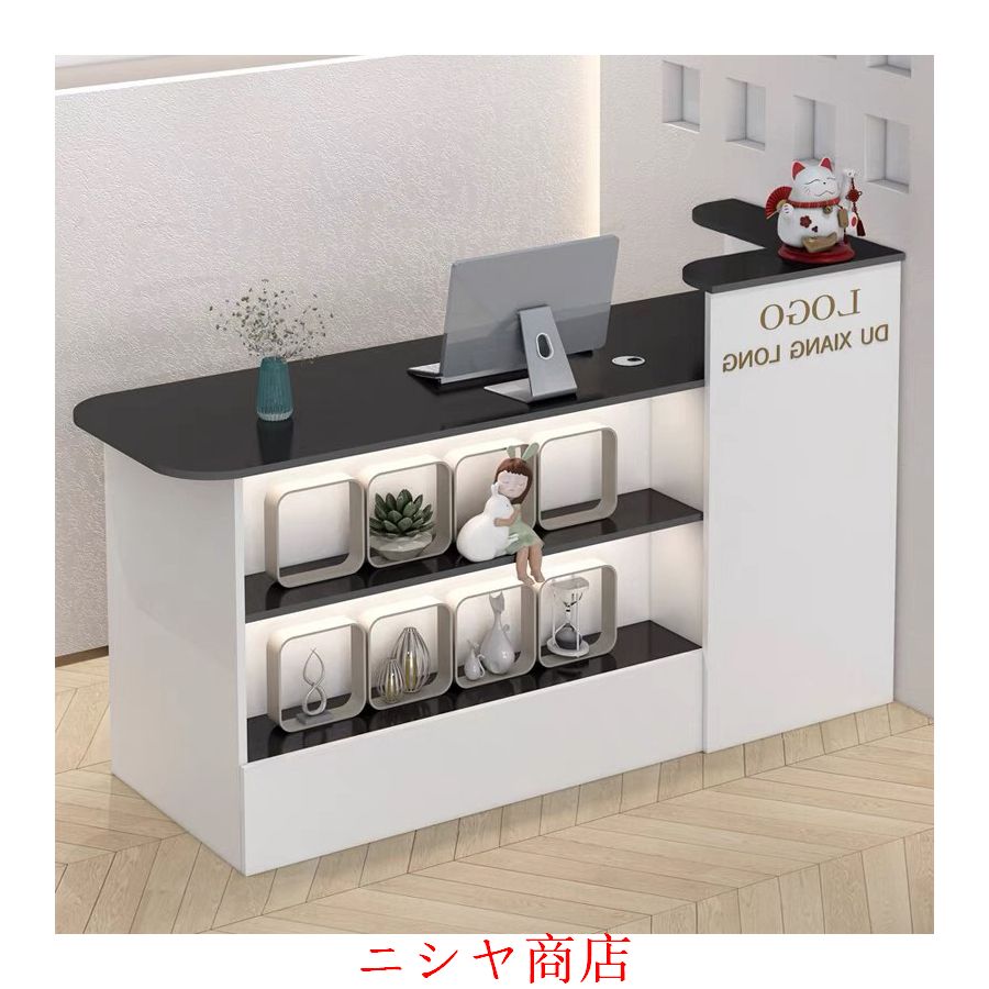 レジ カウンター 受付カウンターレジカウンター ショーケース付き カウンターテーブル おしゃれ オフィス受付台 北欧風 サイドキャビネット付き_12