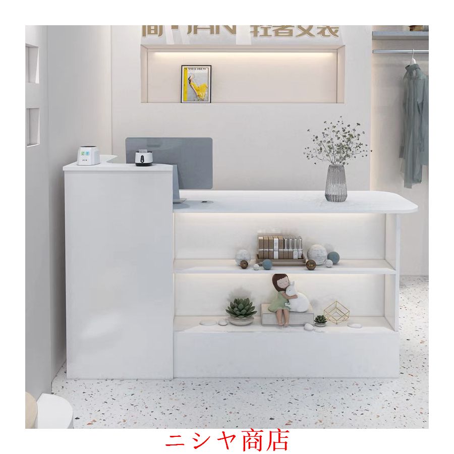レジ カウンター 受付カウンターレジカウンター ショーケース付き カウンターテーブル おしゃれ オフィス受付台 北欧風 サイドキャビネット付き_2