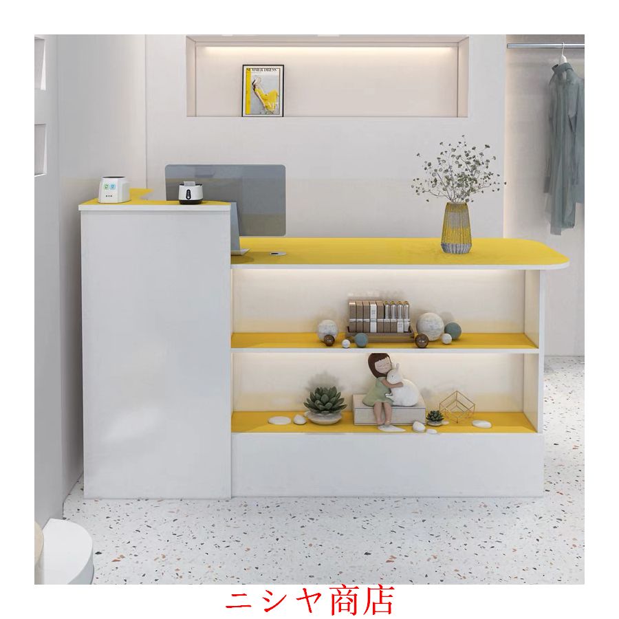 レジ カウンター 受付カウンターレジカウンター ショーケース付き カウンターテーブル おしゃれ オフィス受付台 北欧風 サイドキャビネット付き_8