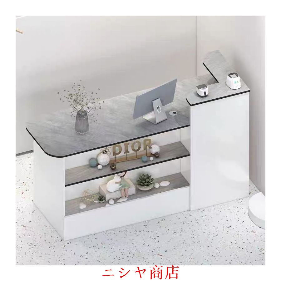 レジ カウンター 受付カウンターレジカウンター ショーケース付き カウンターテーブル おしゃれ オフィス受付台 北欧風 サイドキャビネット付き_9