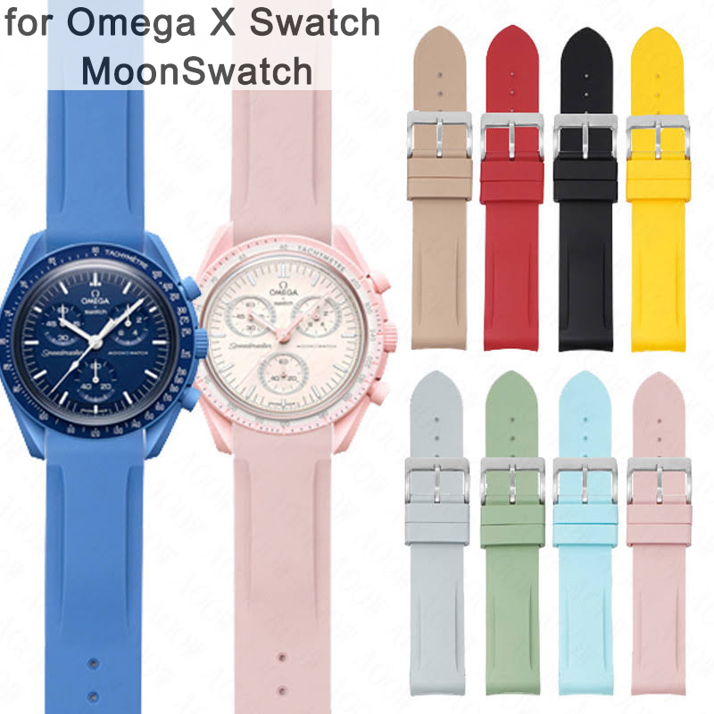 Omega×Swatch 2色ラバーベルト ラグ20mm ブラック グレー - 時計