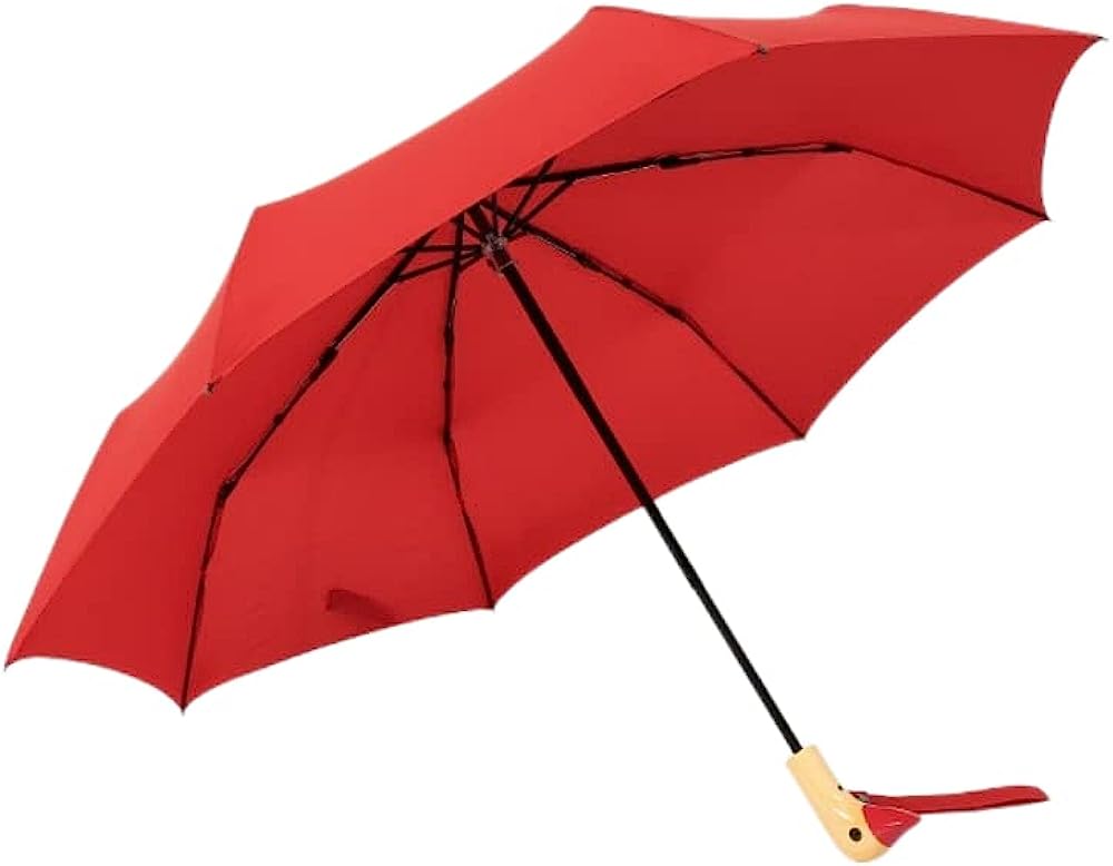 トラベル傘 折りたたみ傘 日傘 長傘 かわいいアヒルの木製ハンドル 二重生地 風に強い 丈夫 撥水 ...