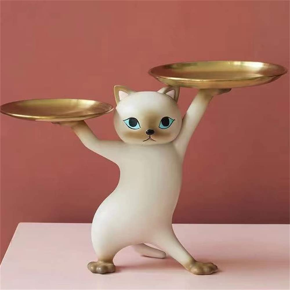 皿を捧げるネコ ねこ 猫ちゃん キー収納 金属 樹脂製品トレイ 鍵置き 