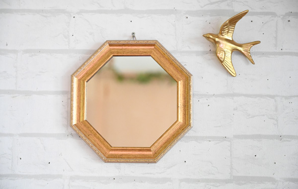 鏡高級オーダーミラー　アンティーク　ヴィンテージ アンティーク調ミラー 八角 ミラー ドレッサー おしゃれ ぼん家具