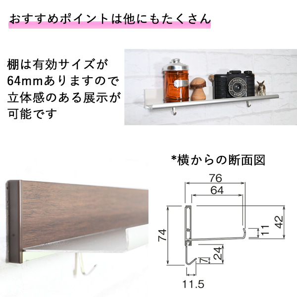 壁掛けラインシェルフフック付