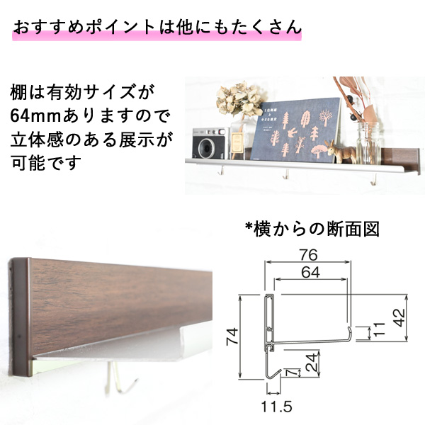 壁掛けラインシェルフフック付