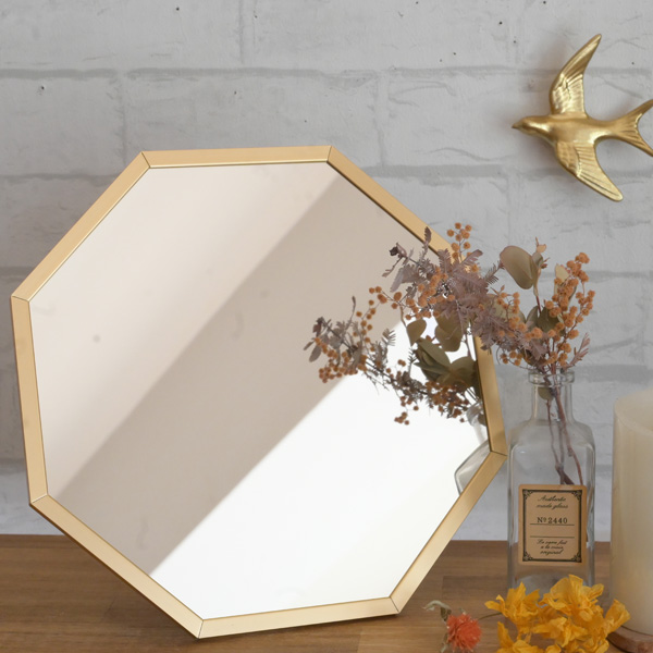 風水　開運　八角形ゴールドミラー 約28cm 八角形の鏡を玄関に飾ると風水で開運に繋がると言われています『 幅