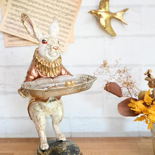 ✦新入荷✦【うさぎセット】アクセサリートレイ付き置物＆アロマキャンドル ラビットバトラー』（ うさぎ 置物 オブジェ 飾り アクセサリートレイ