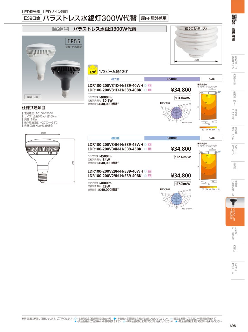 アイリスオーヤマ屋外LED電球300Ｗ代替E39口金 大型バラストレス水銀灯