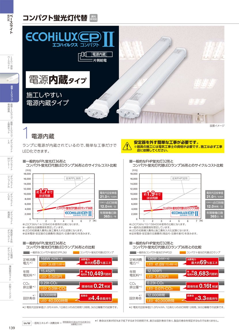 FPL・FHP コンパクトLED蛍光灯 LED照明 アイリスオーヤマ36W型電源内蔵