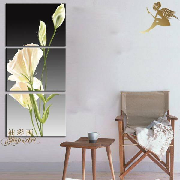 希少 大人気 絵画 壁掛け 風景 花 モダン アートパネル インテリア 手書きの油彩画 ３枚セット 縦 白いお花 輝く高品質な