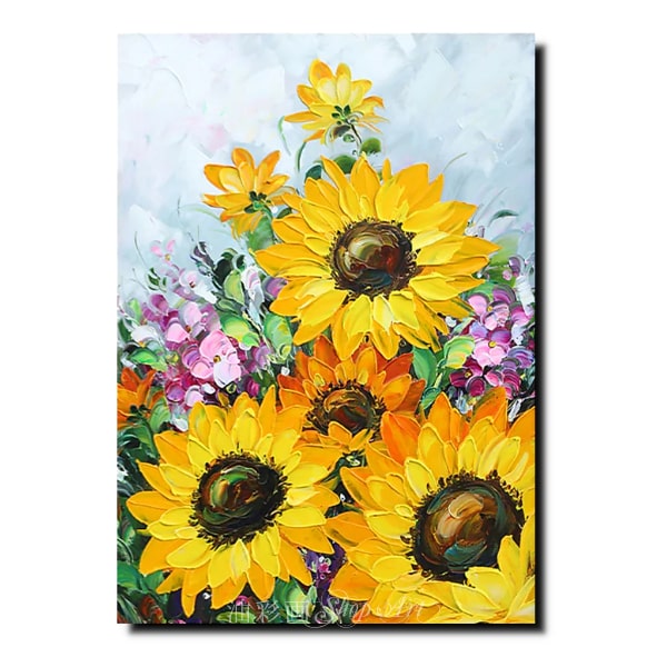アートパネル インテリア モダン 絵画 壁掛け ひまわり 花 手書きの油彩画 デコボコ質感 立体的 ハンドペイント １パネル 選べるデザイン サイズ 人気 向日葵_2