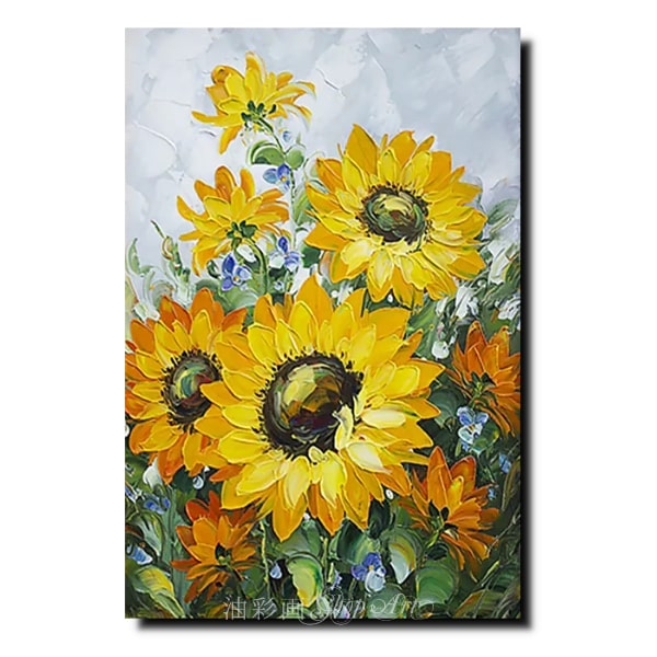 アートパネル インテリア モダン 絵画 壁掛け ひまわり 花 手書きの油彩画 デコボコ質感 立体的 ハンドペイント １パネル 選べるデザイン サイズ 人気 向日葵_3