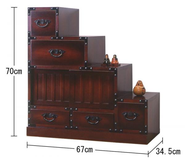 【美品】 階段箪笥　右下がり　四段　民芸家具 民芸調 階段箪笥 右下がり アート 美術品 骨董品 民芸品 工芸品 完成品