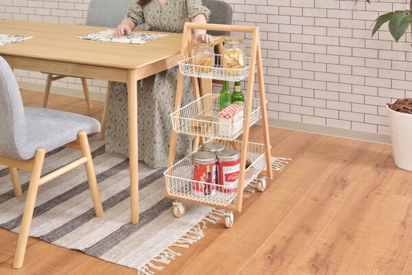 バスケットワゴン Sylph 収納家具 本棚・ラック・カラーボックス オープンラック PW-54 ワゴン ダイニング リビング グリー_9