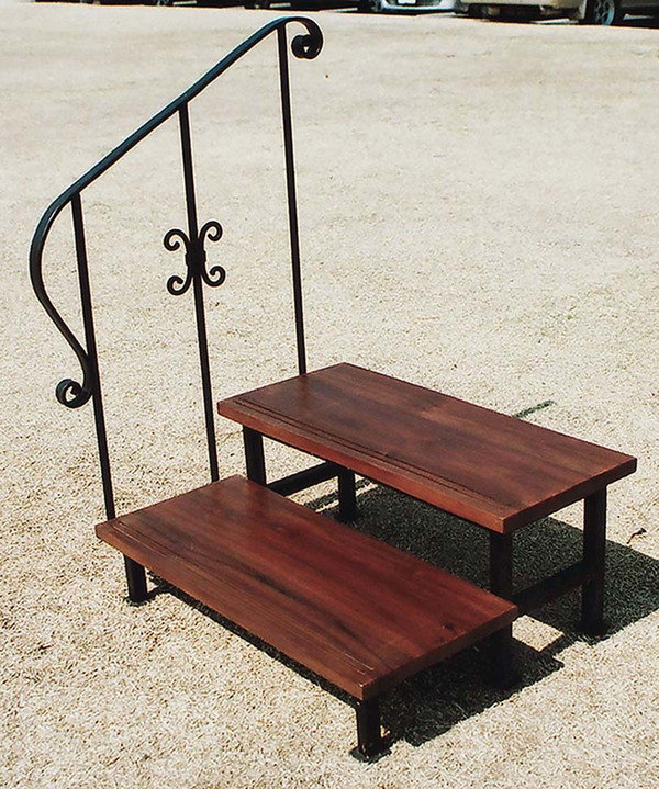 チーク手すり付きステップ2段階段庭