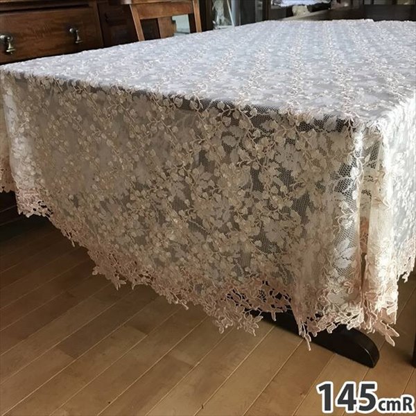 シェルピンクフラワー テーブルクロス 直径145cm 配膳用品 キッチンファブリック テーブルクロス wk2021-n2 刺繍 レースの画像