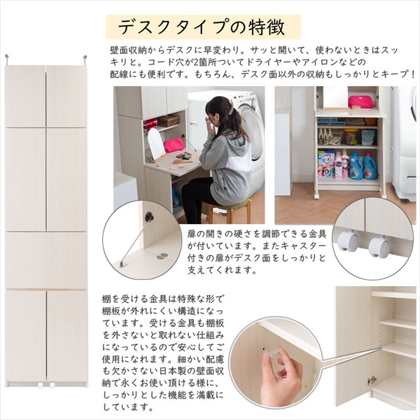 壁面薄型ランドリーラック デスク 収納家具 ランドリー サニタリーチェスト ku-0030 ku-0034 完成品 ALBIE 突っの画像