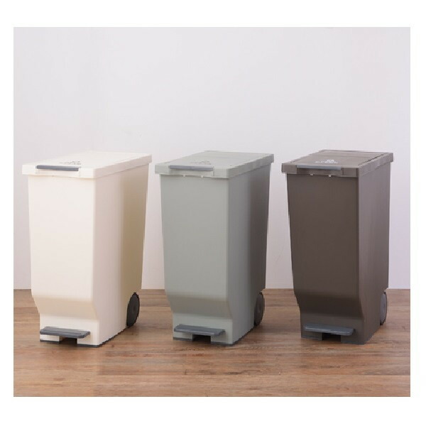 ＼レビューでプレゼント／スライドペダルペール45L ゴミ箱 角型 完成品 LFS-764 ダストボックス ペダル キャスター ホワイト ブラ_1