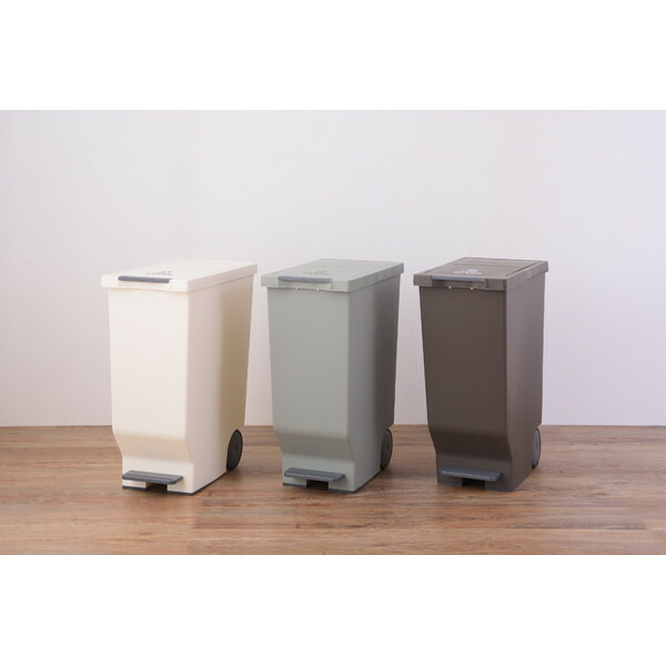 ＼レビューでプレゼント／スライドペダルペール45L ゴミ箱 角型 完成品 LFS-764 ダストボックス ペダル キャスター ホワイト ブラ_5