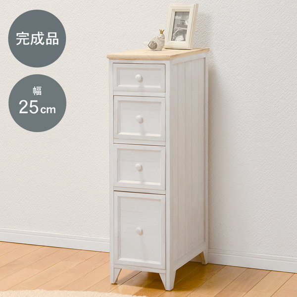 ＼レビューでプレゼント／アンティーク調スリムチェスト 幅25cm 収納家具 タンス チェスト 完成品 フレンチカントリーでおしゃれな空間に。の画像