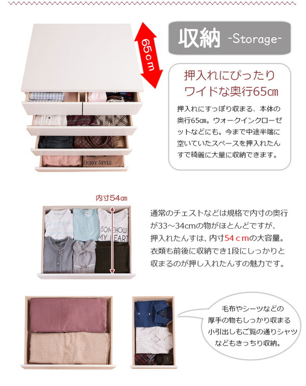 ＼レビューでプレゼント／押入れたんす 幅75cm 奥行65cm 4段 ホワイト 子供部屋 寝具 収納 タンス ランキング1位の画像