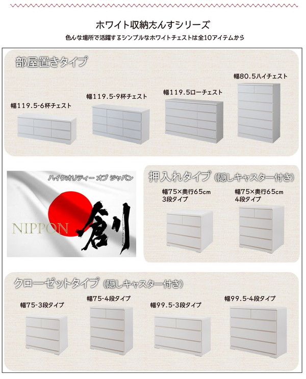 ＼レビューでプレゼント／押入れたんす 幅75cm 奥行65cm 4段 ホワイト 子供部屋 寝具 収納 タンス ランキング1位の画像