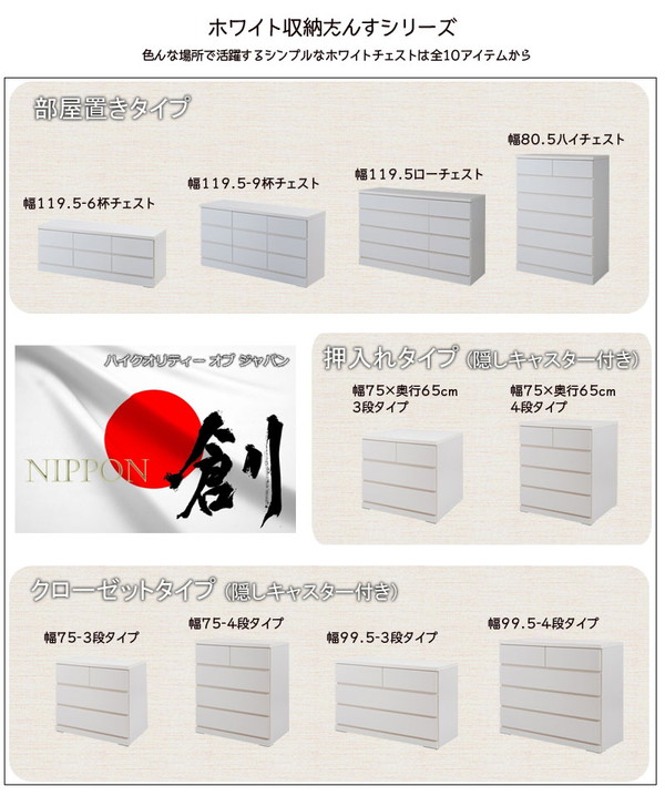 ＼レビューでプレゼント／クローゼットチェスト 幅75cm 3段 ホワイト 子供部屋 寝具 収納 タンス チェ ランキング1位の画像