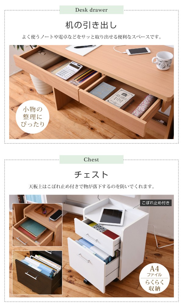 すっきり配線収納デスク ワークデスク チェスト 2点セット デスク