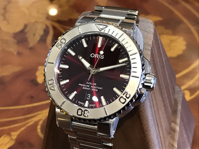 オリス 腕時計 ORIS アクイス デイト 腕時計 73377664158M 41.5mm 送料無料 正規輸入品 サンレイチェリーレッド ダイヤル メタルブレスレット