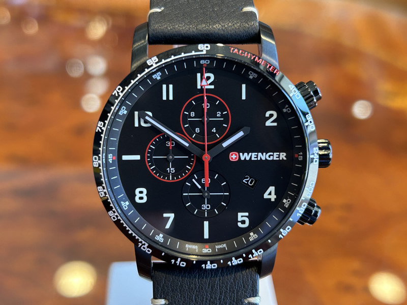 【あすつく】 ウェンガー 腕時計 WENGER Attitude アティチュード クロノグラフ 44mm ブラック文字盤 01.1543.106 クォーツ 国内正規品 :011543106:優美堂