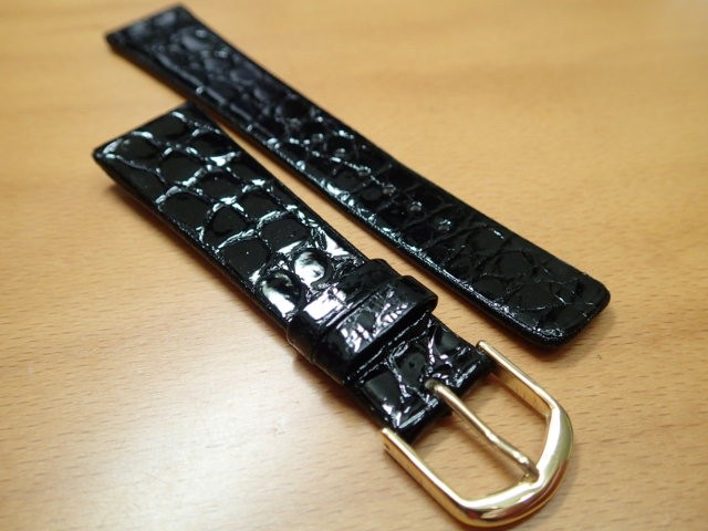 17mm〜 19mm 時計バンド (腕時計) ベルト クロコダイル ワニ 黒