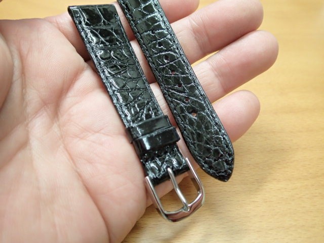 16mm〜 19mm 時計バンド (腕時計) ベルト クロコダイル ワニ 黒