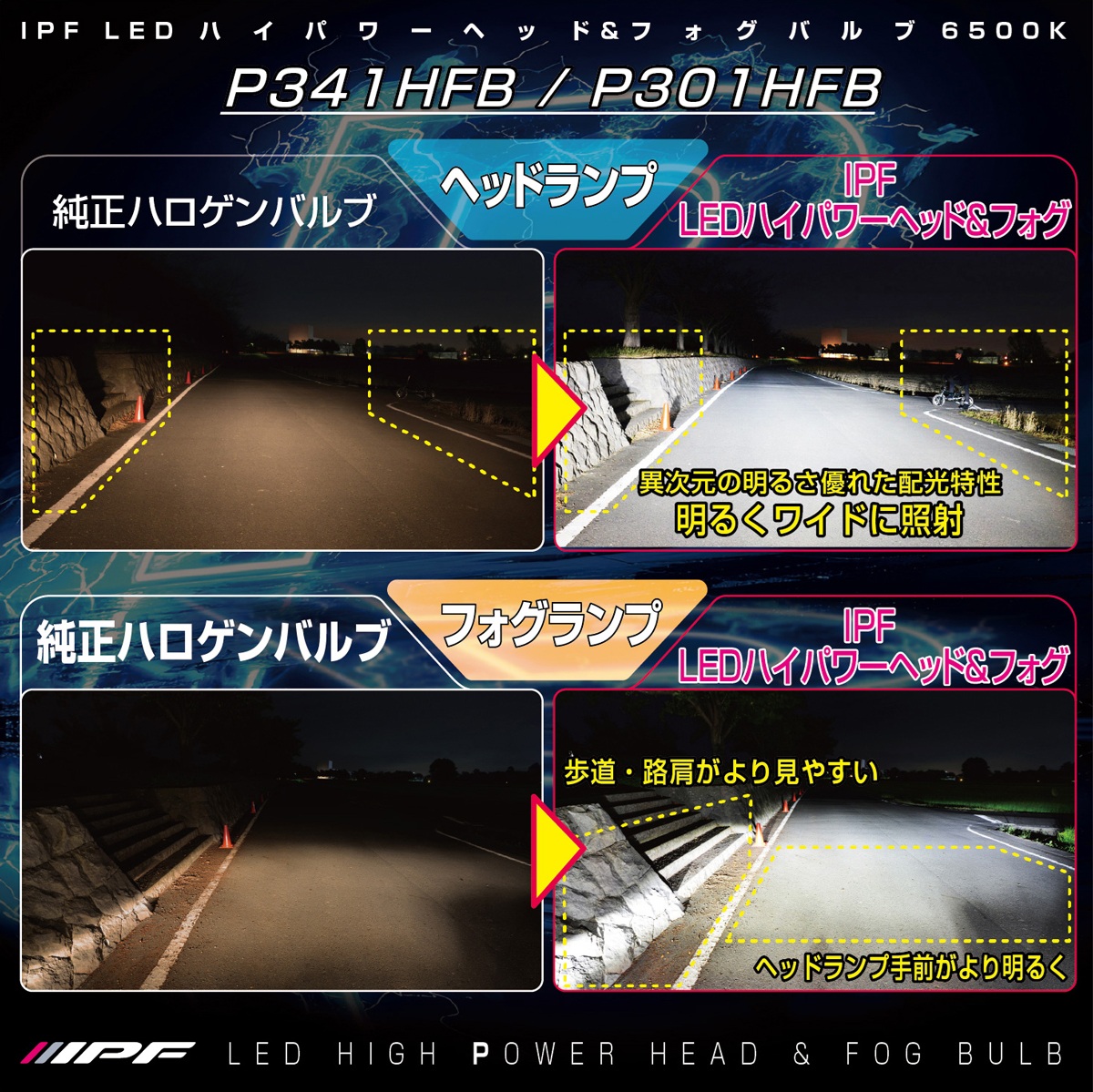 IPF IPF P301HFB H8/11・HB3/4・HIR2 LED ハイパワー ヘッド＆フォグ