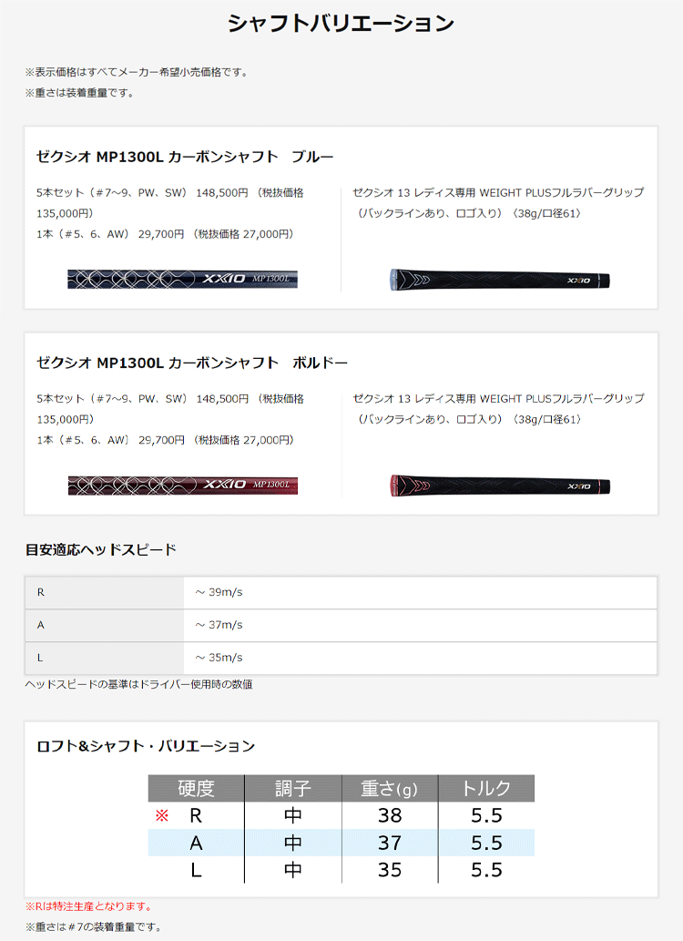 XXIO レディース DUNLOP 13 アイアン 5本セット（＃7~P,S） MP1300