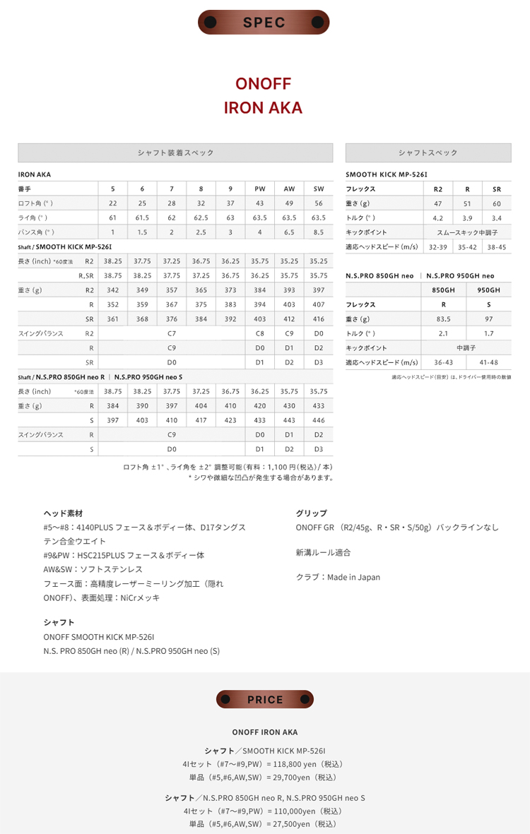 ONOFF（オノフ） 2026年モデル ONOFF IRON AKA グローブライド AKA