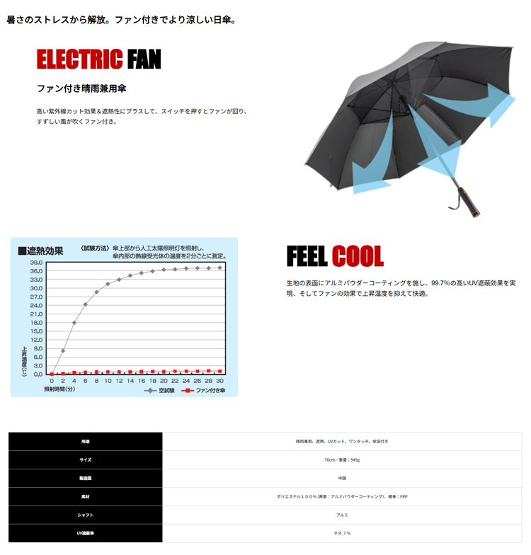 kasco（キャスコ） ウェザーフリー アルミコーティング ファン付晴雨